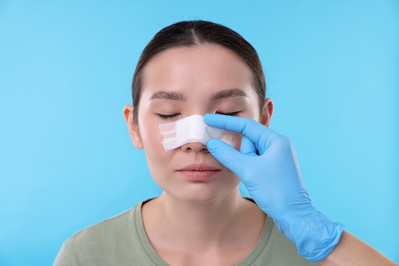 A patient recovering after plastic surgery